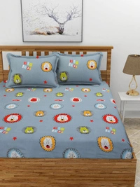 MORADO Premium Glace Cotton Elastic Fitted Double Bedsheet with 2 Pillow Covers (72x78x8 Inches) - Grey, Hand Wash or Machine Wash, Wash Dark Colors Separately, Do not Bleach