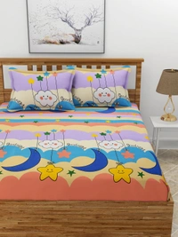 MORADO Premium Glace Cotton Elastic Fitted Double Bedsheet with 2 Pillow Covers (72x78x8 Inches) - Multicolor, Hand Wash or Machine Wash, Wash Dark Colors Separately, Do not Bleach