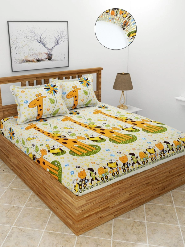 MORADO Premium Glace Cotton Elastic Fitted Double Bedsheet with 2 Pillow Covers (72x78x8 Inches) - Yellow, Hand Wash or Machine Wash, Wash Dark Colors Separately, Do not Bleach