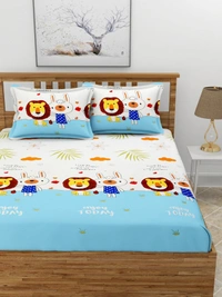 MORADO Premium Glace Cotton Elastic Fitted Double Bedsheet with 2 Pillow Covers (72x78x8 Inches) - Blue Offwhite, Hand Wash or Machine Wash, Wash Dark Colors Separately, Do not Bleach