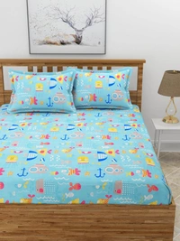 MORADO Premium Glace Cotton Elastic Fitted Double Bedsheet with 2 Pillow Covers (72x78x8 Inches) - Light Blue, Hand Wash or Machine Wash, Wash Dark Colors Separately, Do not Bleach