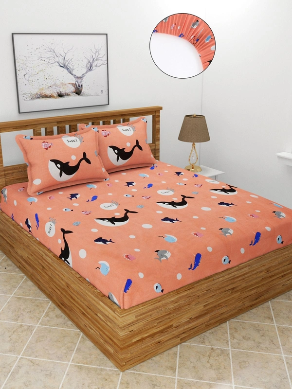 MORADO Premium Glace Cotton Elastic Fitted Double Bedsheet with 2 Pillow Covers (72x78x8 Inches) - Pink, Hand Wash or Machine Wash, Wash Dark Colors Separately, Do not Bleach