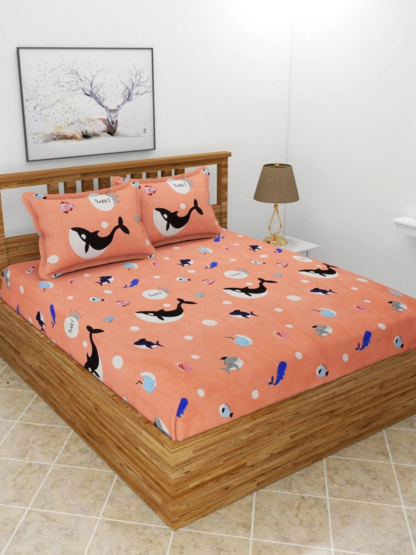 MORADO Premium Glace Cotton Elastic Fitted Double Bedsheet with 2 Pillow Covers (72x78x8 Inches) - Pink, Hand Wash or Machine Wash, Wash Dark Colors Separately, Do not Bleach