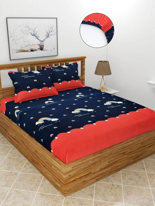 MORADO Premium Glace Cotton Elastic Fitted Double Bedsheet with 2 Pillow Covers (72x78x8 Inches) - Multicolor, Hand Wash or Machine Wash, Wash Dark Colors Separately, Do not Bleach