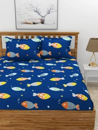 MORADO Premium Glace Cotton Elastic Fitted Double Bedsheet with 2 Pillow Covers (72x78x8 Inches) - Blue, Hand Wash or Machine Wash, Wash Dark Colors Separately, Do not Bleach