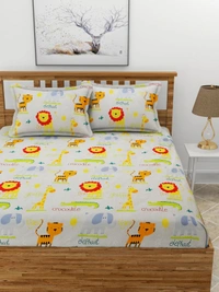 MORADO Premium Glace Cotton Elastic Fitted Double Bedsheet with 2 Pillow Covers (72x78x8 Inches) - Offwhite, Hand Wash or Machine Wash, Wash Dark Colors Separately, Do not Bleach