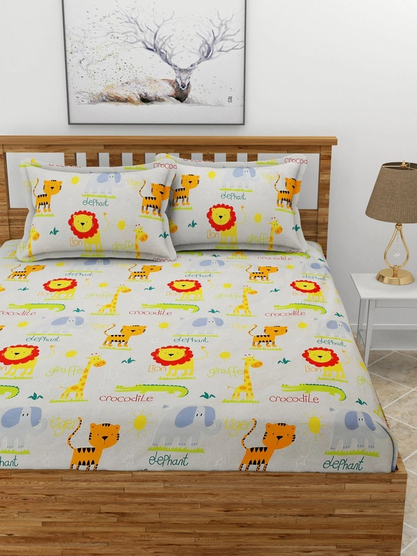 MORADO Premium Glace Cotton Elastic Fitted Double Bedsheet with 2 Pillow Covers (72x78x8 Inches) - Offwhite, Hand Wash or Machine Wash, Wash Dark Colors Separately, Do not Bleach