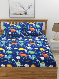 MORADO Premium Glace Cotton Elastic Fitted Double Bedsheet with 2 Pillow Covers (72x78x8 Inches) - Blue, Hand Wash or Machine Wash, Wash Dark Colors Separately, Do not Bleach