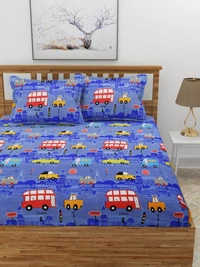 MORADO Premium Glace Cotton Elastic Fitted Double Bedsheet with 2 Pillow Covers (72x78x8 Inches) - Blue, Hand Wash or Machine Wash, Wash Dark Colors Separately, Do not Bleach