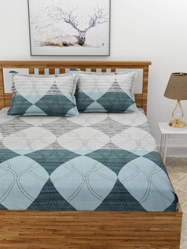 MORADO Premium Glace Cotton Elastic Fitted Double Bedsheet with 2 Pillow Covers (72x78x10 Inches)