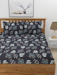 MORADO Premium Glace Cotton Elastic Fitted Double Bedsheet With 2 Pillow Covers (72x78x8 Inches) - 72x78x8 Inches, Blue