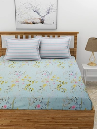 MORADO Premium Glace Cotton Elastic Fitted Double Bedsheet With 2 Pillow Covers (72x78x10 Inches) - 72x78x10 Inches, Grey