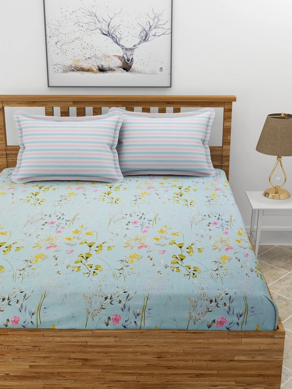 MORADO Premium Glace Cotton Elastic Fitted Double Bedsheet With 2 Pillow Covers (72x78x10 Inches) - 72x78x10 Inches, Grey