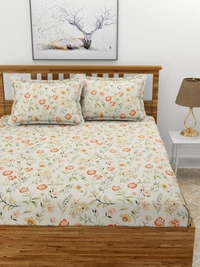 MORADO Premium Glace Cotton Double Bedsheet With 2 King Size Pillow Covers (90x100 Inches) - 90x100 Inches, Offwhite