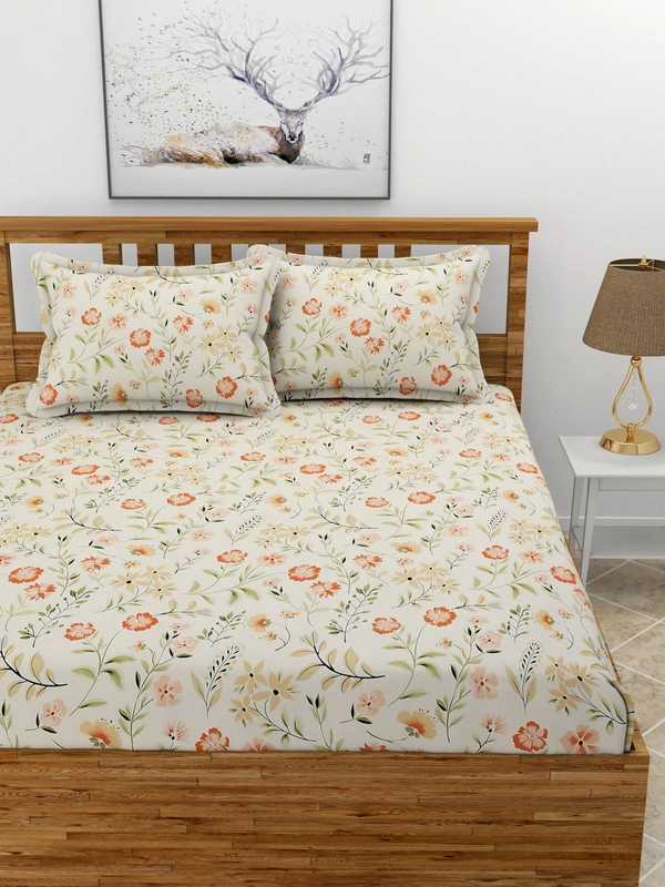 MORADO Premium Glace Cotton Double Bedsheet With 2 King Size Pillow Covers (90x100 Inches) - 90x100 Inches, Offwhite