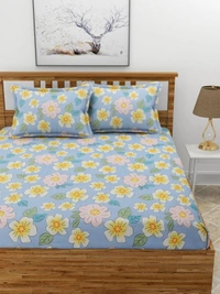 MORADO Premium Glace Cotton Double Bedsheet With 2 King Size Pillow Covers (90x100 Inches) - 90x100 Inches, Blue