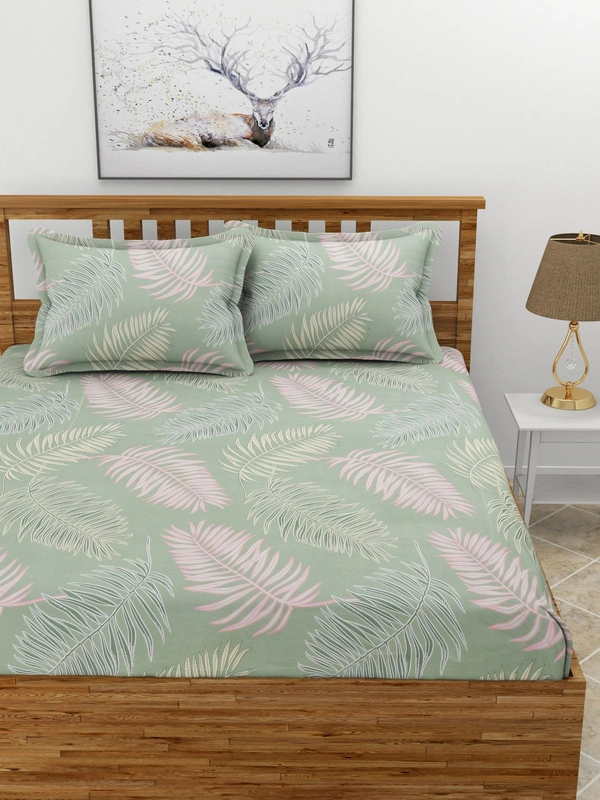 MORADO Premium Glace Cotton Double Bedsheet With 2 King Size Pillow Covers (90x100 Inches) - 90x100 Inches, Green