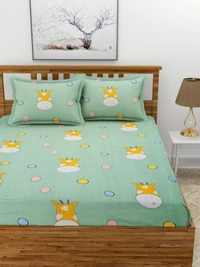 MORADO Premium Glace Cotton Elastic Fitted Double Bedsheet with 2 King Size Pillow Covers (72x78x8 Inches) - 72x78x8 Inches, Green