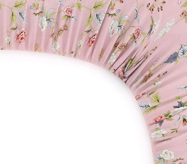 MORADO Premium Glace Cotton Elastic Fitted Double Bedsheet with 2 King Size Pillow Covers (72x78x10 Inches) - 72x78x10 Inches, Pink