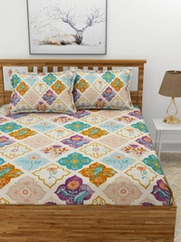 MORADO Premium Glace Cotton Elastic Fitted Double Bedsheet with 2 King Size Pillow Covers (72x78x8 Inches) - 72x78x8 Inches, Purple