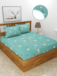 MORADO Premium Glace Cotton Single Bedsheet With 1 King Size Pillow Cover (60x90 Inches) - 36x72x8 Inches, Blue