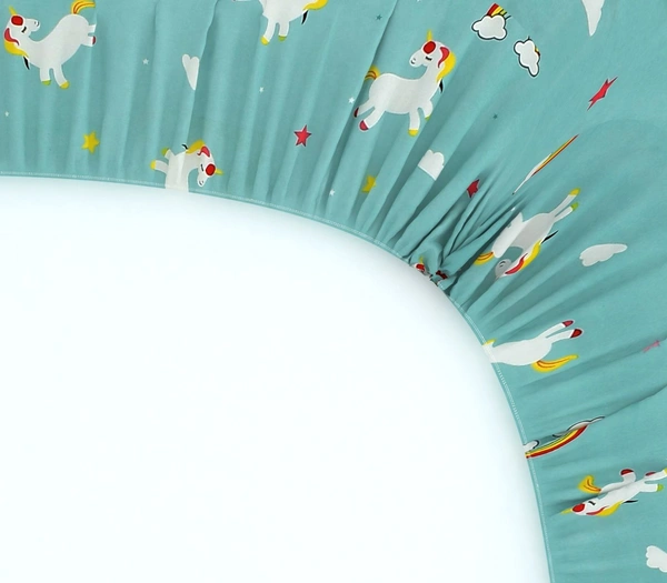 MORADO Premium Glace Cotton Elastic Fitted Double Bedsheet with 2 King Size Pillow Covers (72x78x8 Inches) - 72x78x8 Inches, Blue