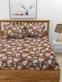 MORADO Premium Glace Cotton Double Bedsheet With 2 King Size Pillow Covers (90x100 Inches) - 90x100 Inches, Coffee