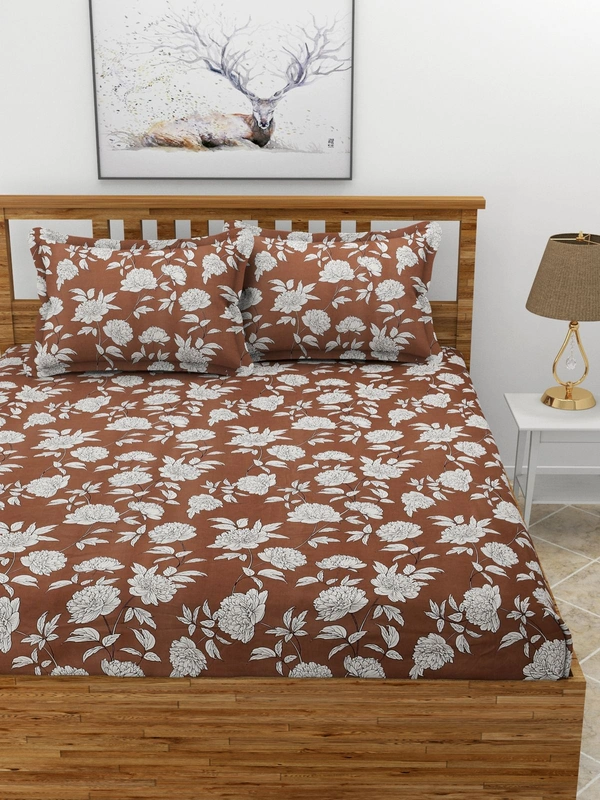 MORADO Premium Glace Cotton Double Bedsheet With 2 King Size Pillow Covers (90x100 Inches) - 90x100 Inches, Coffee