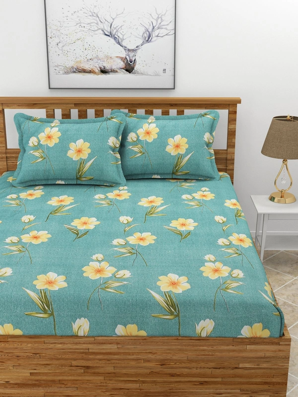 MORADO Premium Glace Cotton Elastic Fitted Double Bedsheet with 2 Pillow Covers (72x78x8 Inches) - 72x78x8 Inches