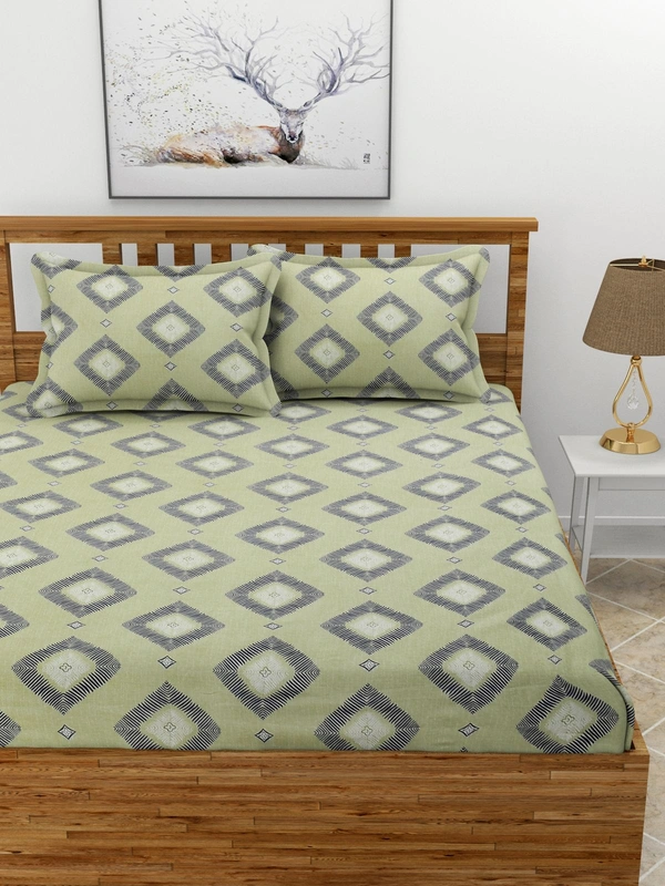 MORADO Premium Glace Cotton Elastic Fitted Double Bedsheet with 2 Pillow Covers (72x78x8 Inches) - 72x78x8 Inches