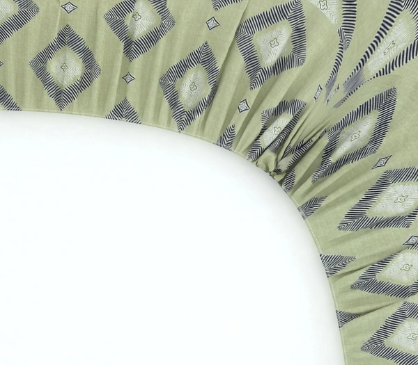 MORADO Premium Glace Cotton Elastic Fitted Double Bedsheet with 2 Pillow Covers (72x78x8 Inches) - 72x78x8 Inches