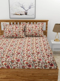 MORADO Premium Glace Cotton Elastic Fitted Double Bedsheet with 2 Pillow Covers (72x78x8 Inches) - 72x78x8 Inches