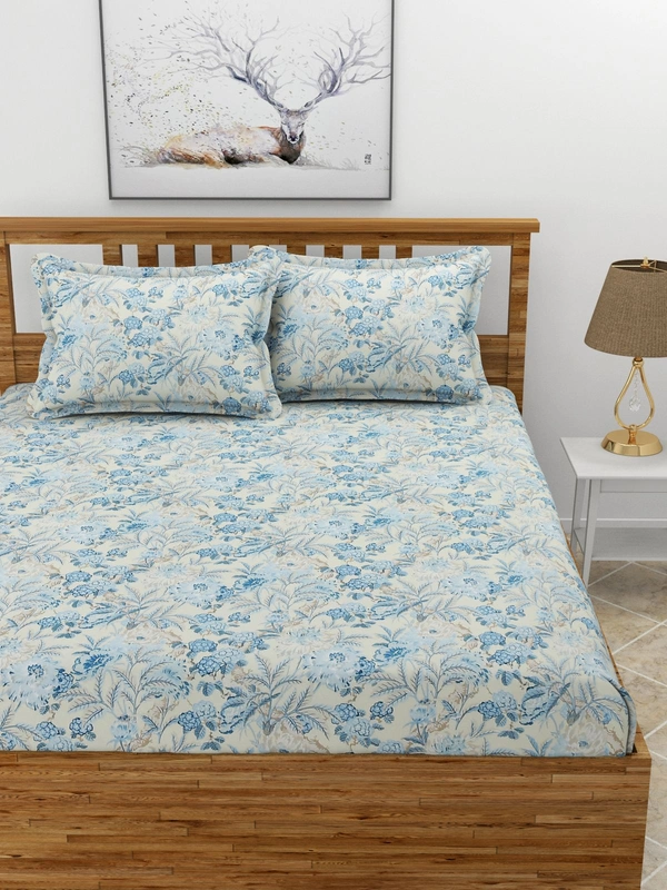 MORADO Premium Glace Cotton Elastic Fitted Double Bedsheet with 2 Pillow Covers (72x78x8 Inches) - 72x78x8 Inches