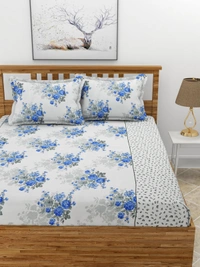 MORADO Premium Glace Cotton Elastic Fitted Double Bedsheet with 2 Pillow Covers (72x78x8 Inches) - 72x78x8 Inches