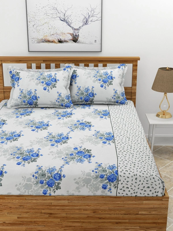 MORADO Premium Glace Cotton Elastic Fitted Double Bedsheet with 2 Pillow Covers (72x78x8 Inches) - 72x78x8 Inches