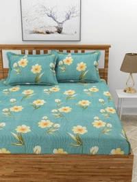 MORADO Premium Glace Cotton Elastic Fitted Double Bedsheet with 2 Pillow Covers (72x78x8 Inches) - 72x78x8 Inches