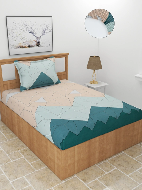 MORADO Premium Glace Cotton Elastic Fitted Single Bedsheet With 1 Pillow Cover (36x72x8 Inches) - 36x72x8 Inches, Multicolor