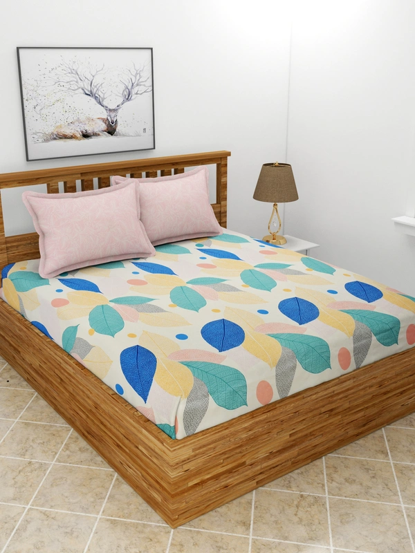 MORADO Premium Glace Cotton King Size Double Bedsheet With 2 King Size Pillow Covers (108x108 Inches) - 108x108 Inches, Multicolor