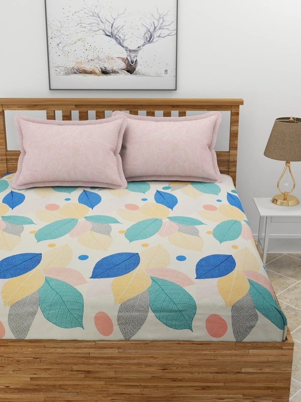 MORADO Premium Glace Cotton King Size Double Bedsheet With 2 King Size Pillow Covers (108x108 Inches) - 108x108 Inches, Multicolor