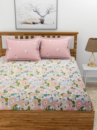 MORADO Premium Glace Cotton King Size Double Bedsheet With 2 King Size Pillow Covers (108x108 Inches) - 108x108 Inches, Pink