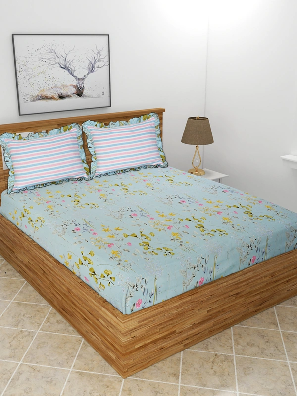 MORADO Premium Glace Cotton King Size Double Bedsheet With 2 King Size Pillow Covers (108x108 Inches) - 108x108 Inches, Sky Blue