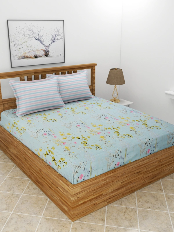 MORADO Premium Glace Cotton King Size Double Bedsheet With 2 King Size Pillow Covers (108x108 Inches) - 108x108 Inches, Sky Blue