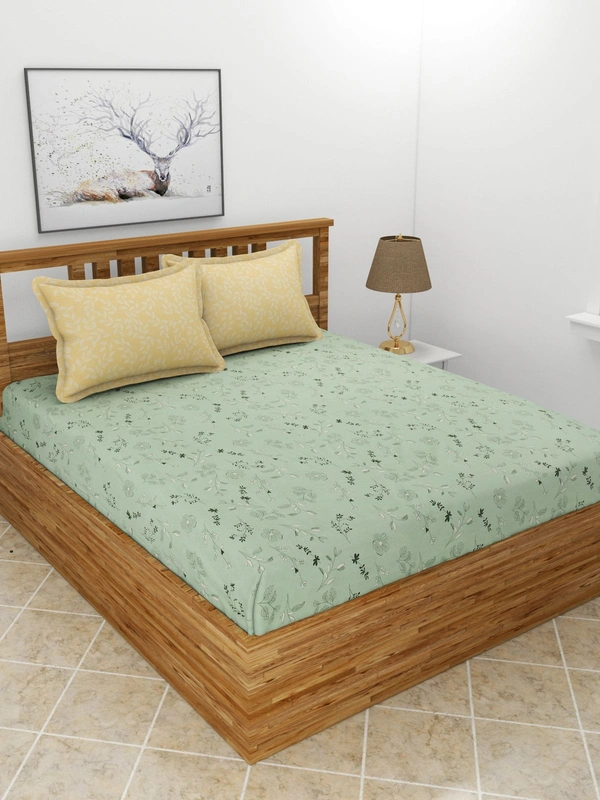MORADO Premium Glace Cotton King Size Double Bedsheet With 2 King Size Pillow Covers (108x108 Inches) - 108x108 Inches, Green