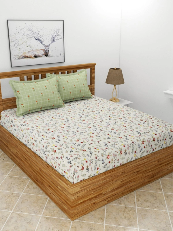 MORADO Premium Glace Cotton King Size Double Bedsheet With 2 King Size Pillow Covers (108x108 Inches) - 108x108 Inches, Offwhite