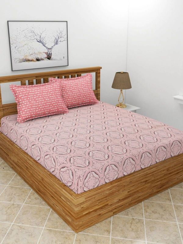 MORADO Premium Glace Cotton King Size Double Bedsheet With 2 King Size Pillow Covers (108x108 Inches) - 108x108 Inches, Pink