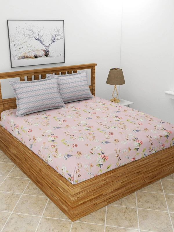 MORADO Premium Glace Cotton King Size Double Bedsheet With 2 King Size Pillow Covers (108x108 Inches) - 108x108 Inches, Pink