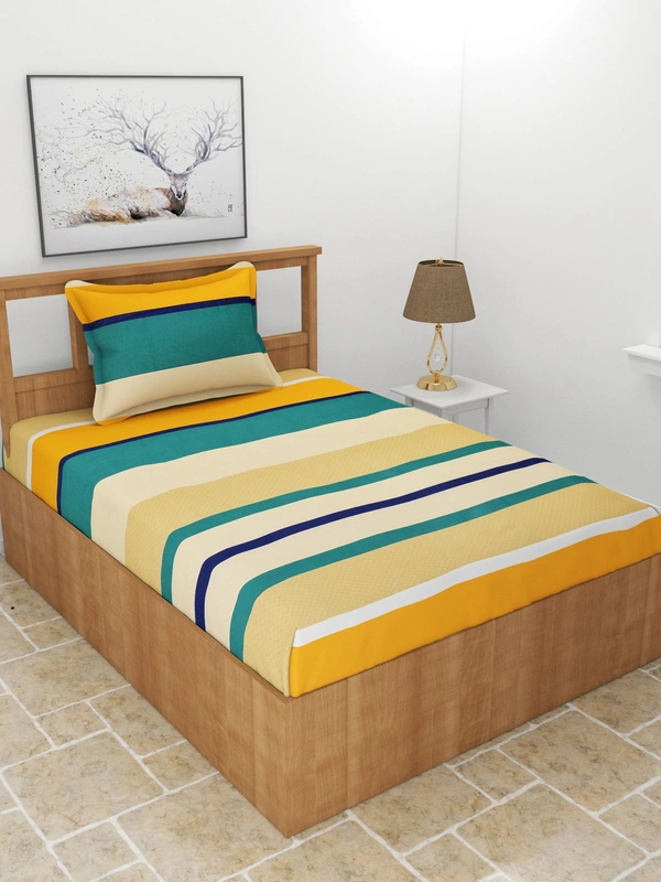 MORADO Premium Glace Cotton Single Bedsheet with 1 King Size Pillow Cover (60x90 Inches) - Multicolor