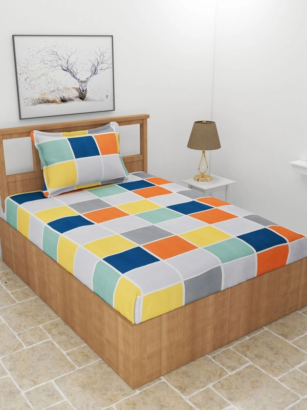 MORADO Premium Glace Cotton Single Bedsheet with 1 King Size Pillow Cover (60x90 Inches) - Multicolor