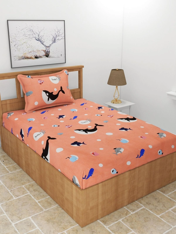 MORADO Premium Glace Cotton Single Bedsheet with 1 King Size Pillow Cover (60x90 Inches) - Pink