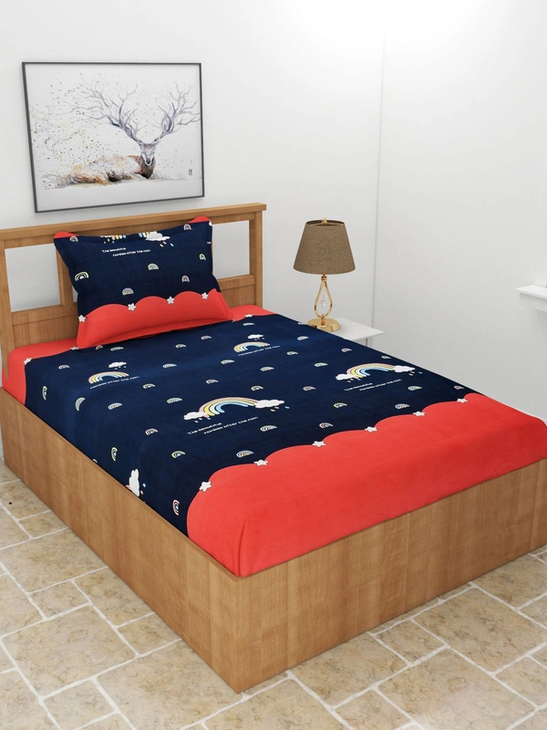 MORADO Premium Glace Cotton Single Bedsheet with 1 King Size Pillow Cover (60x90 Inches) - Multicolor